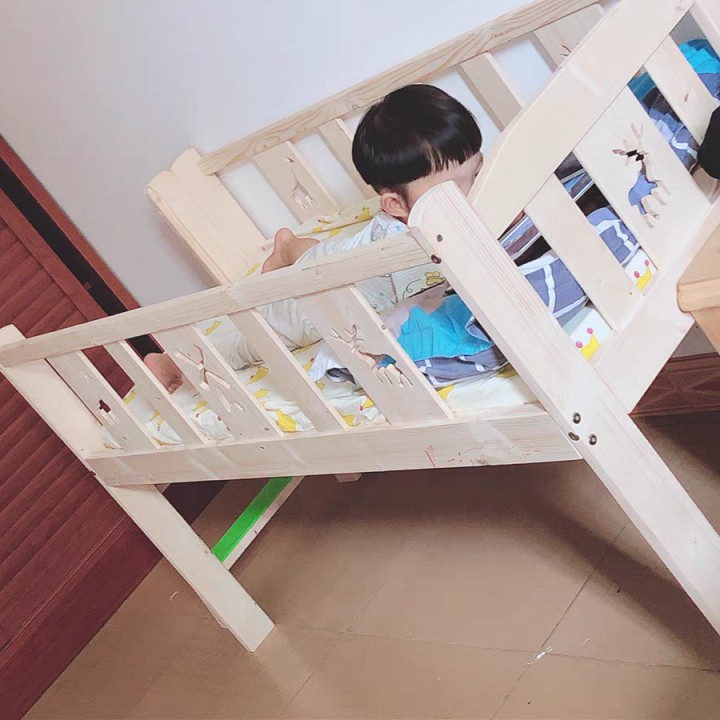 Giường cho bé chất liệu gỗ thông kiểu quây 4 mặt size 128*60*40cm có thể ghép giường người lớn | BigBuy360 - bigbuy360.vn