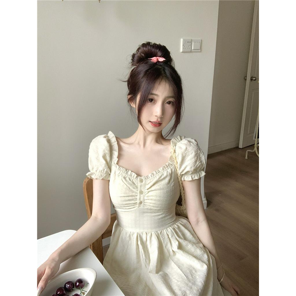 Đầm Tay Phồng Cổ Chữ U Dáng Rộng Thời Trang Hàn Quốc 63591