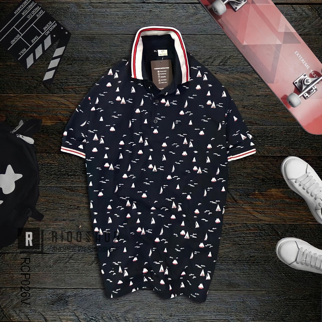 Áo thun nam trung niên có cổ họa tiết cánh buồm cao cấp mặc mát RCP026V - áo phông nam form rộng Riooshop | BigBuy360 - bigbuy360.vn