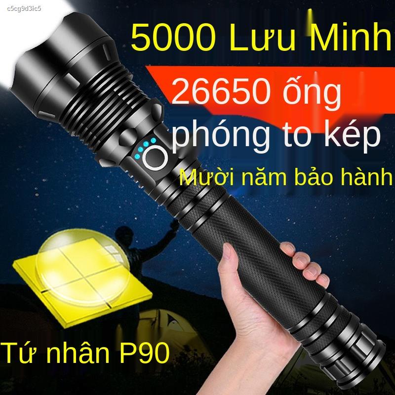 【2021】Đèn pin P90 lõi tứ ánh sáng mạnh lực lượng đặc biệt có thể sạc lại ngoài trời siêu zoom tự vệ LED chiếu tầm xa