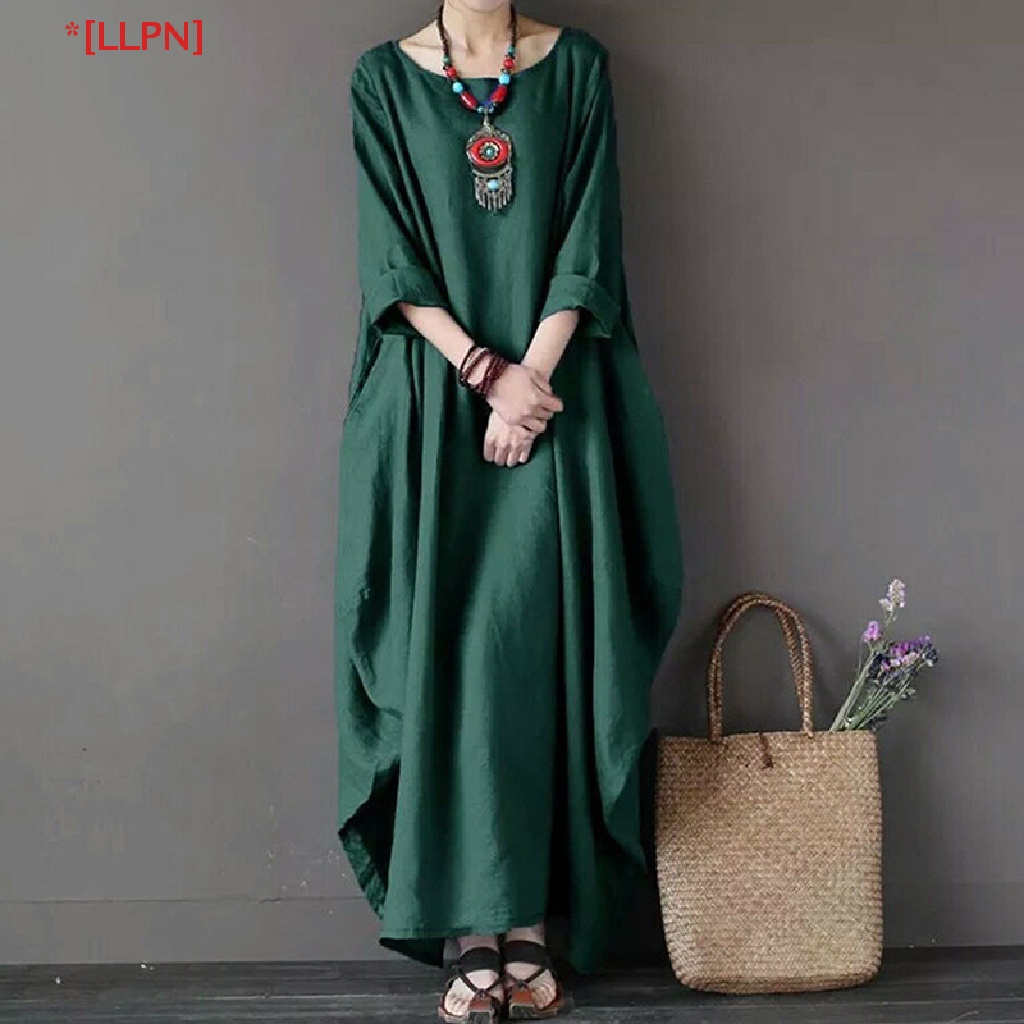 [loyaltysun.vn] Đầm Maxi Dài Vải Lanh Cotton Dáng Rộng Kích Thước Lớn Phong Cách Boho Đơn Giản Cho Nữ Chào Mừng Kaftan Welcome