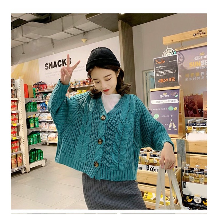 Áo khoác cardigan ZHELIHANGFEI dệt kim tay dài cổ chữ V dáng rộng lưng cao dễ phối đồ