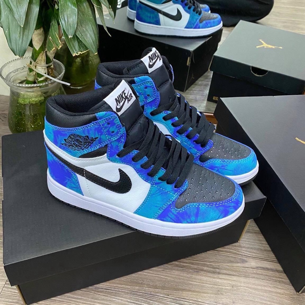 Giày Thể Thao Jordan 1 tie dye cổ cao, thấp - Giày Sneaker jd1 Xanh Nước Biển Bản Chuẩn Full Kiện