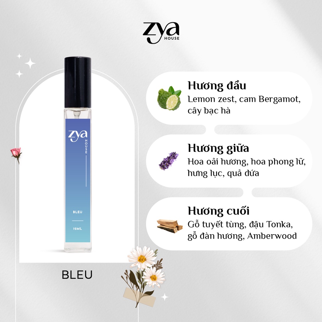 Nước hoa nam Zya Bleu mùi hương gỗ thanh, lịch lãm, dung tích 10ml