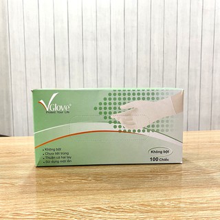 Găng tay cao su Y tế Latex không bột Màu trắng Vglove(100 cái/hộp)