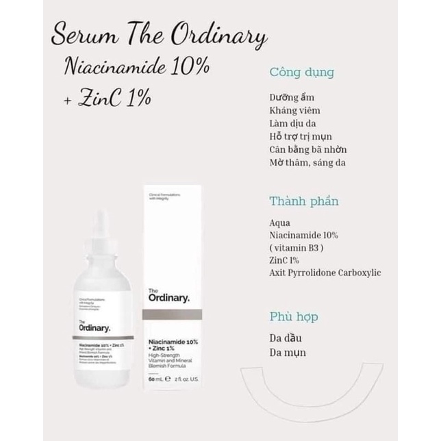 Bill US  - Serum dưỡng da giúp mờ thâm, thu nhỏ lỗ chân lông The Ordinary Niacinamide 10% Zin c 1%