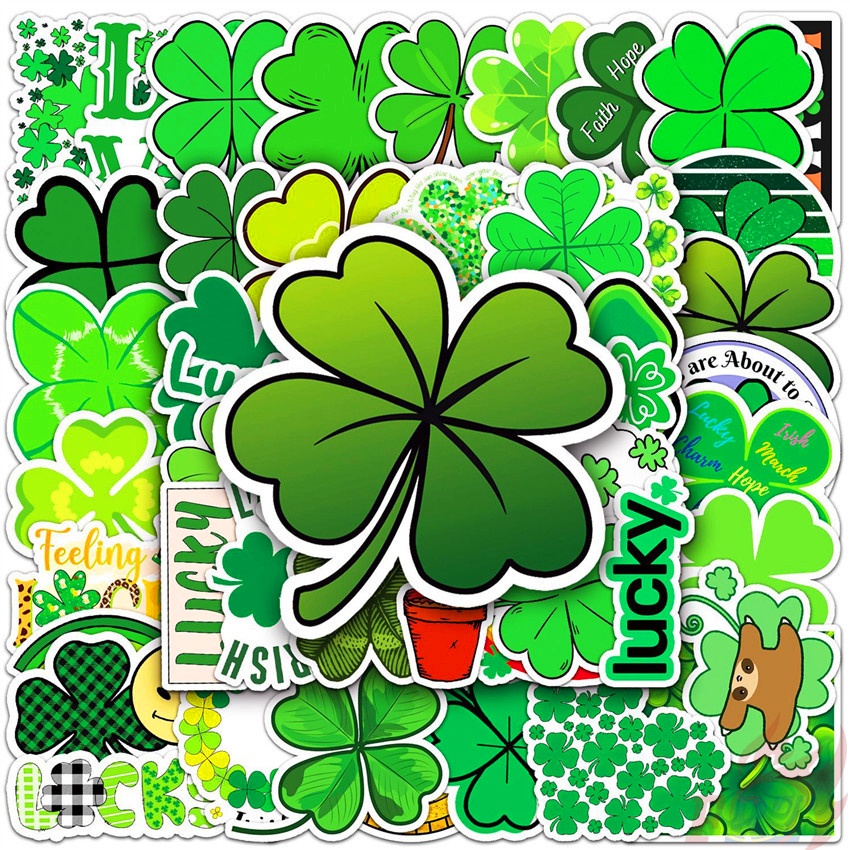 ❉ Miếng Dán Hình Cỏ Bốn Lá May Mắn Series 01 ❉ Bộ 50 Miếng Dán Chống Thấm Nước Họa Tiết Thời Trang Dùng Trang Trí