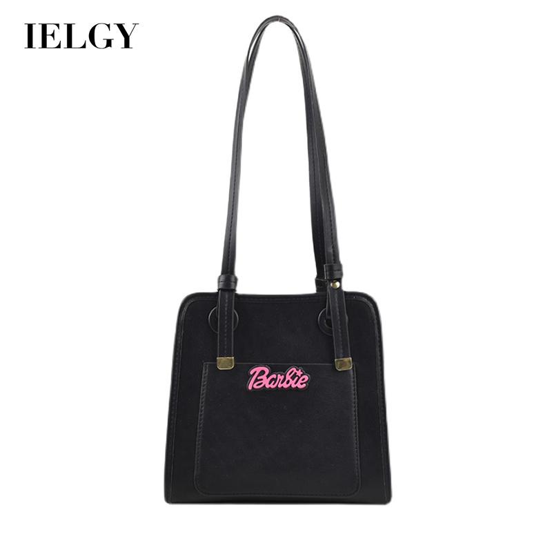 Túi xách IELGY đeo vai màu đen trang trí chữ cổ điển cho nữ