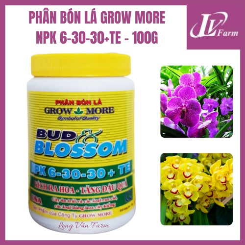 Phân Bón Lá Mỹ GROWMORE NPK 6-30-30+TE Bud Blossom - 100g - Dùng Cho Hoa Lan, Cây Cảnh