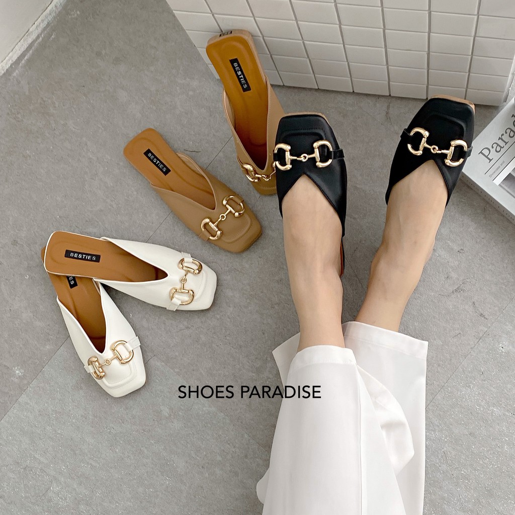 Giày sục nữ giày mũi vuông giày đế bệt mũi vuông hàn quốc đẹp giày nữ giày sục SHOES PARADISE L158