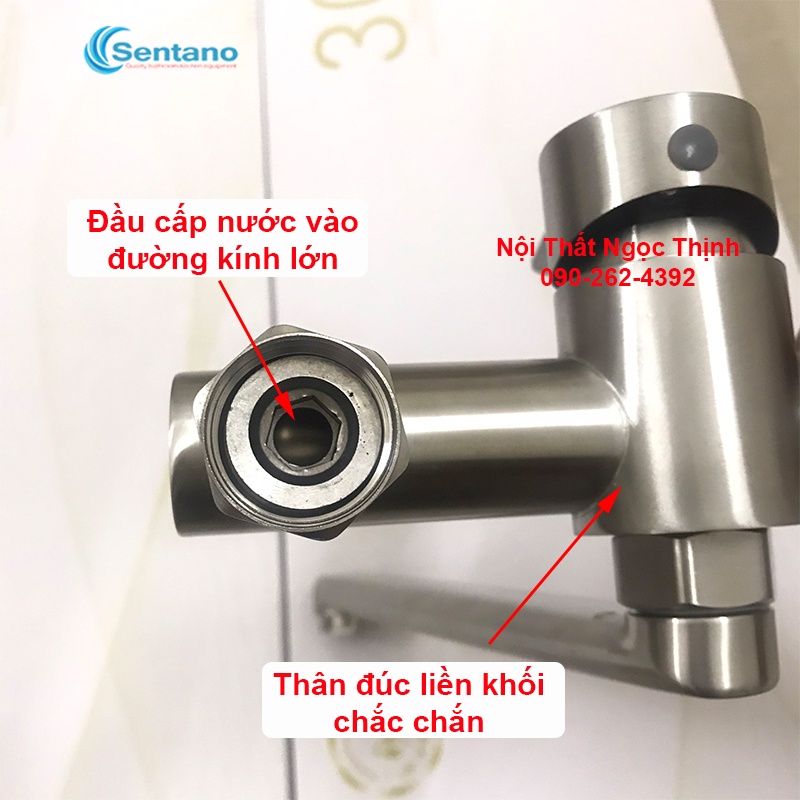 Vòi rửa chén nóng lạnh gắn âm tường SENTANO STN-409 inox 304 cao cấp  xoay 360 - Vòi rủa bát nóng lạnh