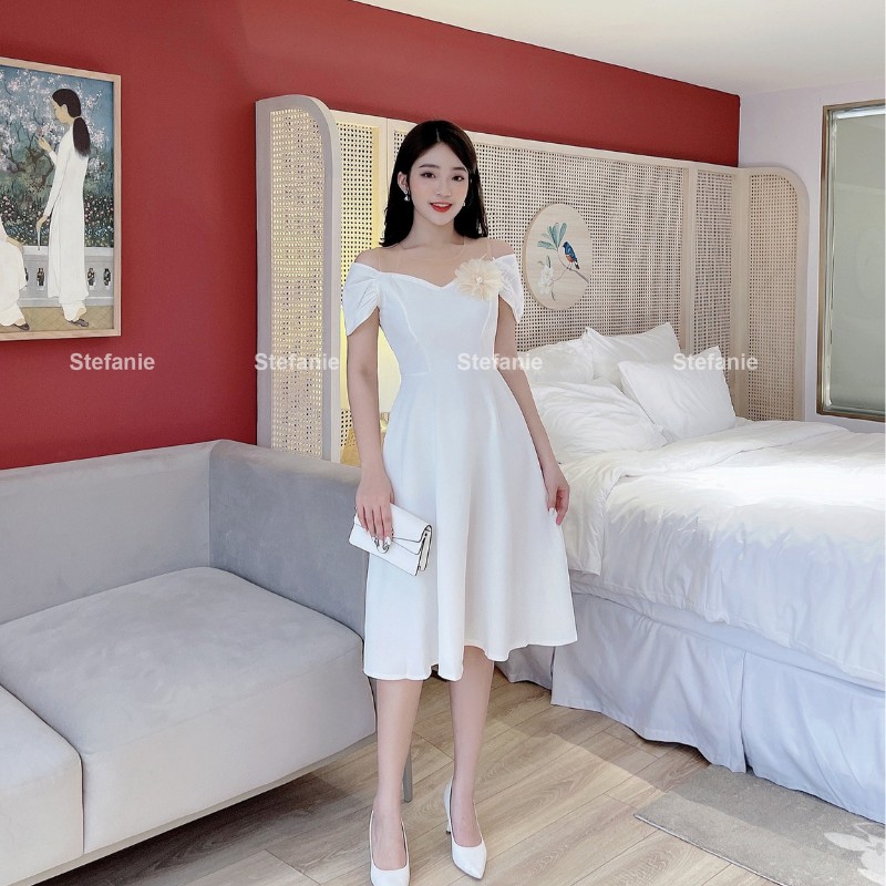 Váy nữ đi tiệc, đầm trễ vai cực sang chảnh,váy dáng xoè độc quyền Stefanie | BigBuy360 - bigbuy360.vn