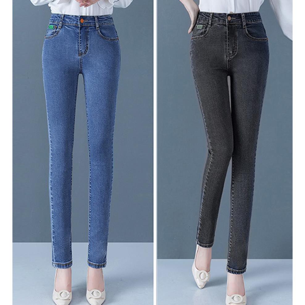 Quần jeans nữ cạp cao trên rốn siêu co giãn form dáng ôm cực đẹp, co dãn 360, Quần Jean Nữ Lưng Cao Túi Trước 1 cúc  ྇