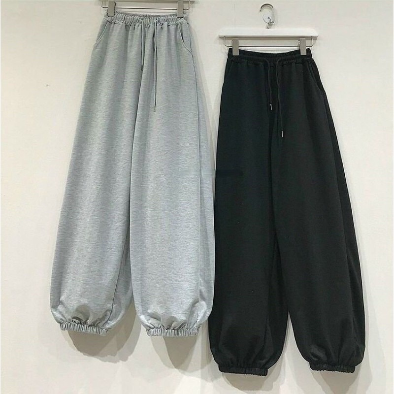 Quần jogger nữ bo gấu trơn vải thun da cá, quần bom ống rộng nữ nỉ dáng rộng Q12(có ảnh thật)