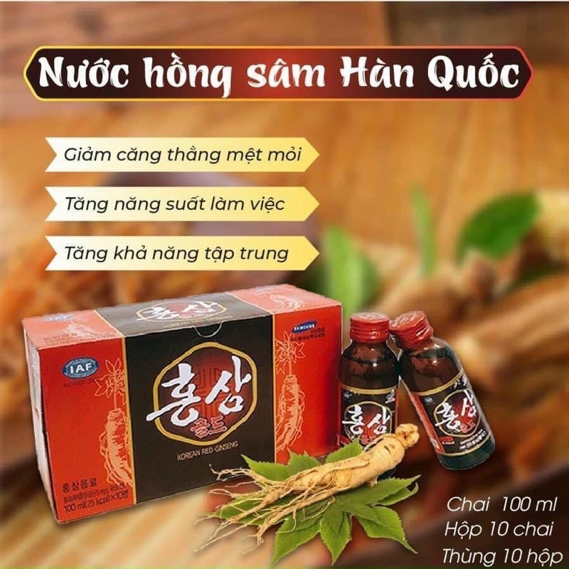 [Mã GROADO1 giảm 10K đơn 50K] [SALE THÁNG 6] Nước Hồng Sâm Nguyên Chất Hàn Quốc,Hộp 10 Chai x 100ml | BigBuy360 - bigbuy360.vn