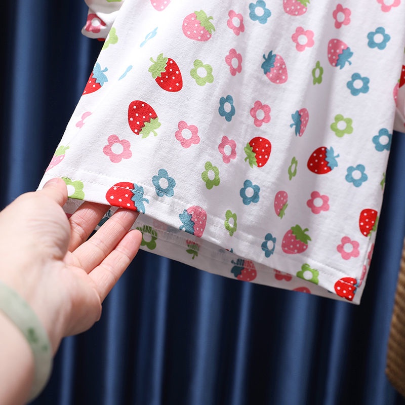 Áo Thun Tay Ngắn In Hình Quả Dâu Dễ Thương Phong Cách Hàn Quốc Thời Trang Mùa Hè Cho Bé Gái