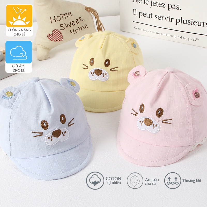 Nón cho trẻ sơ sinh từ 0-6 tháng, chất vải cotton mềm mại, thiết kế họa tiết tai thỏ cực đáng yêu cho bé trai, bé gái