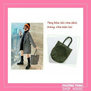 Áo khoác dạ kẻ dáng dài(Hàng Oder)