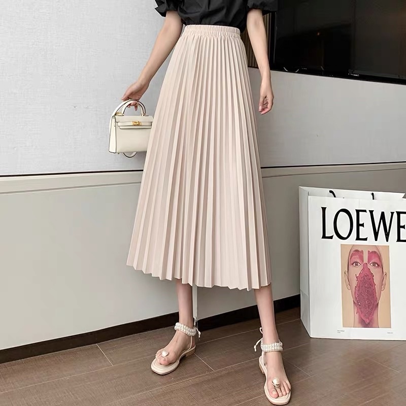 Chân váy xếp li dài dáng xoè màu nude - đen | BigBuy360 - bigbuy360.vn