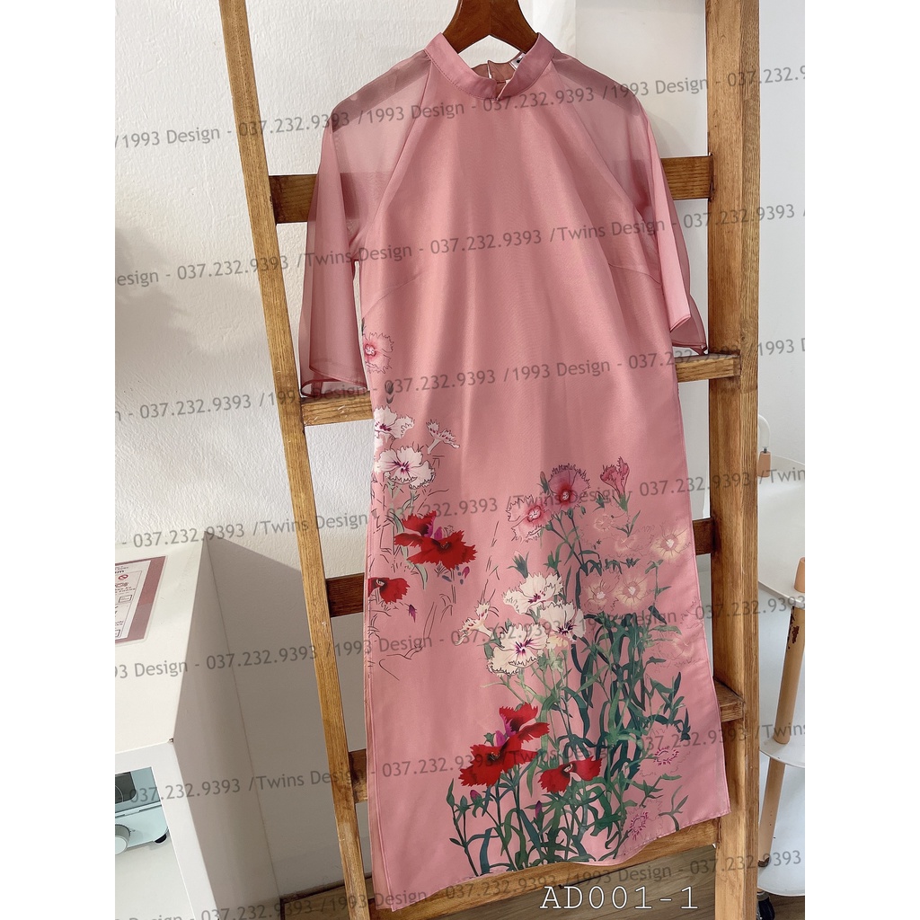 Áo dài suông KÈM QUẦN, áo dài cách tân TWINS STORE chất tơ mềm mại, in hoa - AD001
