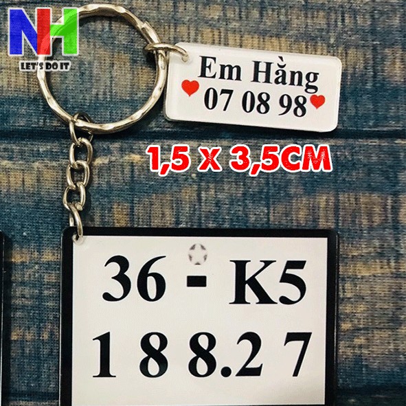 Phôi móc khóa mica - 20 cặp phôi móc khóa tên chữ nhật 1,5x3,5cm