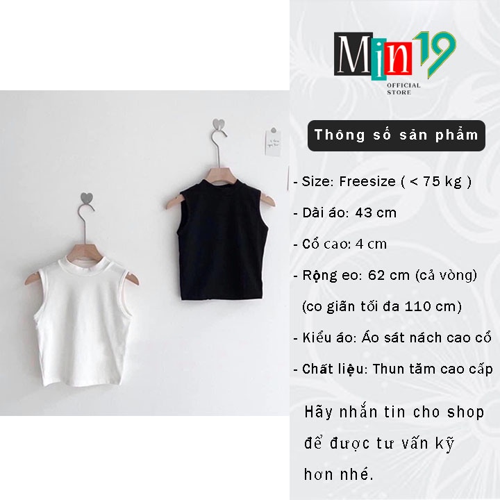 Áo sát nách nữ MIN19 áo ba lỗ croptop form rộng bigsize cổ cao dáng ôm body thể thao chất thun tăm màu trắng đen be nâu