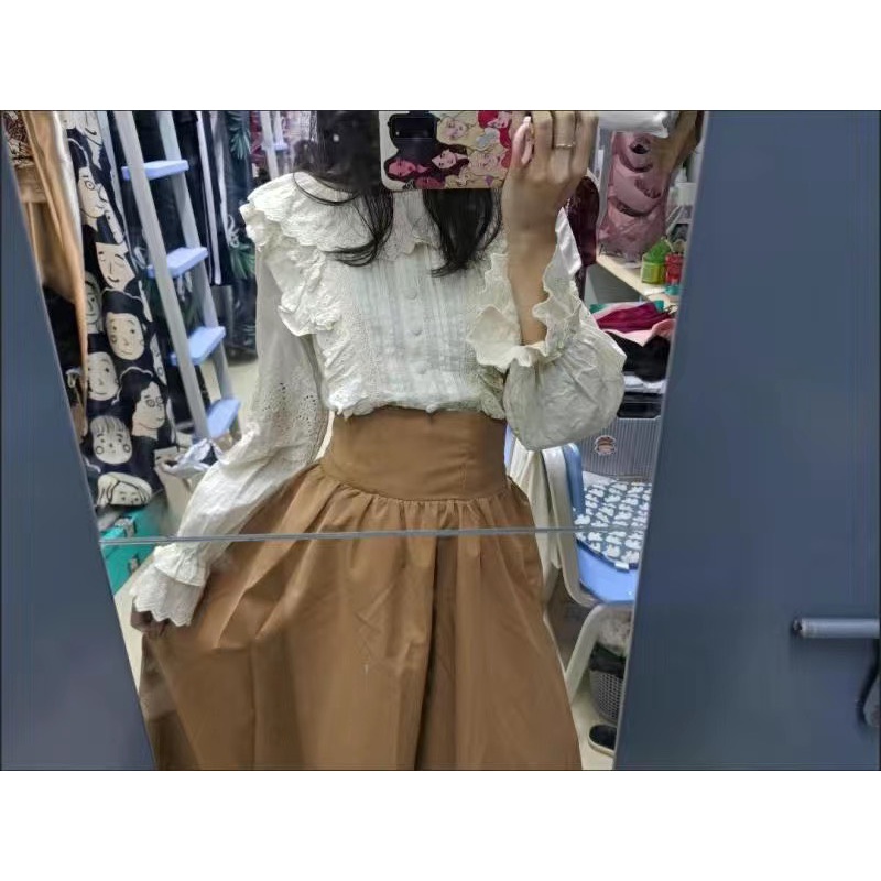 Chân váy cạp cao eo chun sau chiết eo sang trọng phong cách Pháp cổ điển hàng Quảng Châu - CRABE FASHION