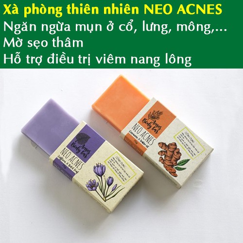 Xà phòng tắm Neo Acnes giảm mụn lưng, cổ, mông từ thiên nhiên SAFRON &amp; LÁ TRẦU KHÔNG - CUCURMIN &amp; TRÀM TRÀ