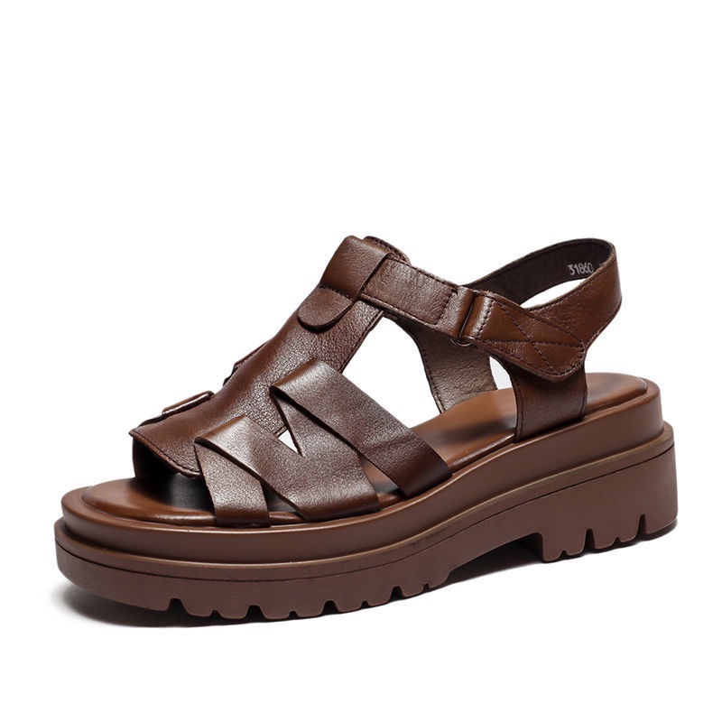 Giày Sandal Da Đế Dày Mềm Mại Phong Cách Retro Thời Trang Cho Nữ