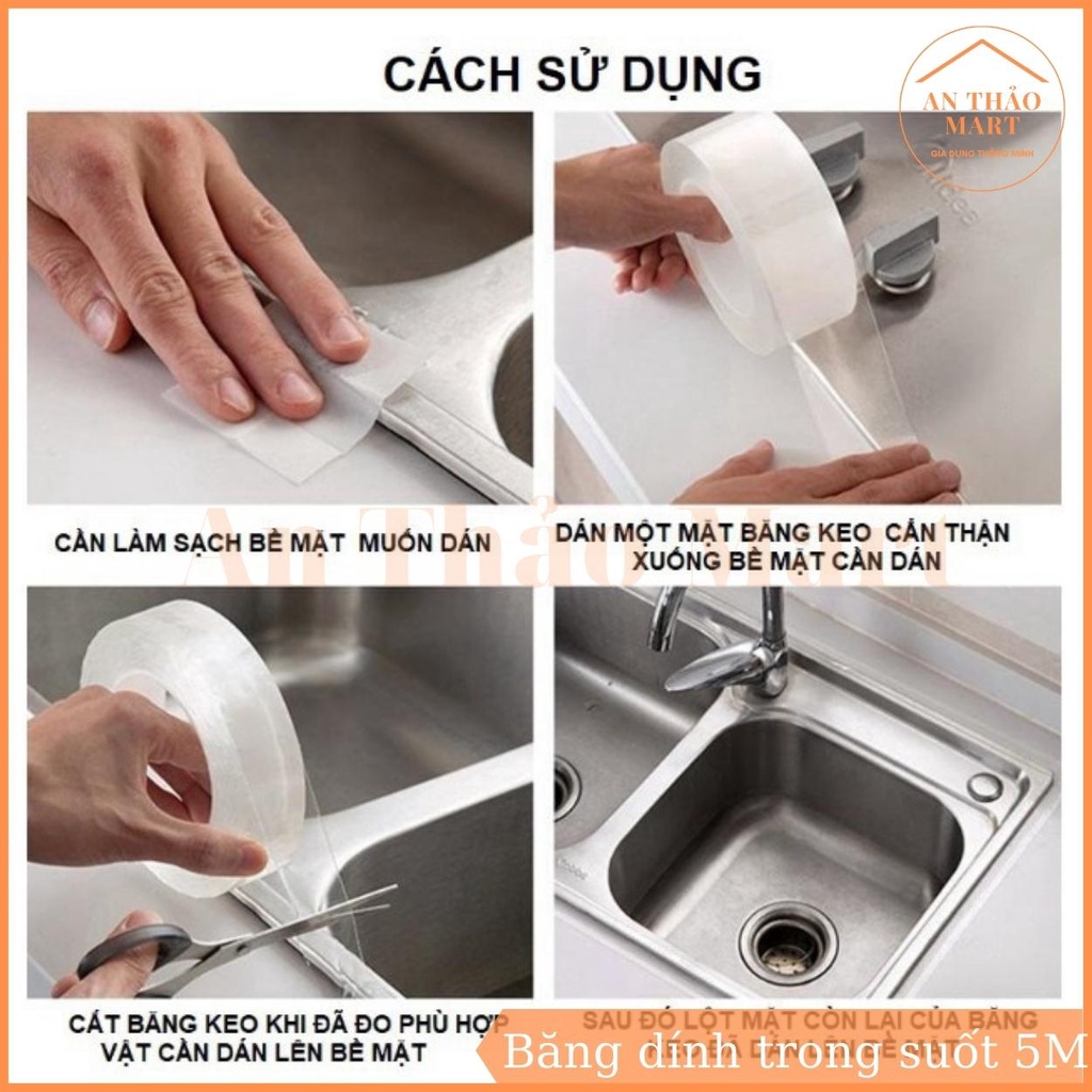 Cuộn 5 Mét Băng Dính 2 Mặt Trong Suốt Rộng 3cm, Băng Keo Nano Siêu Dính Dán Mọi Bề Mặt