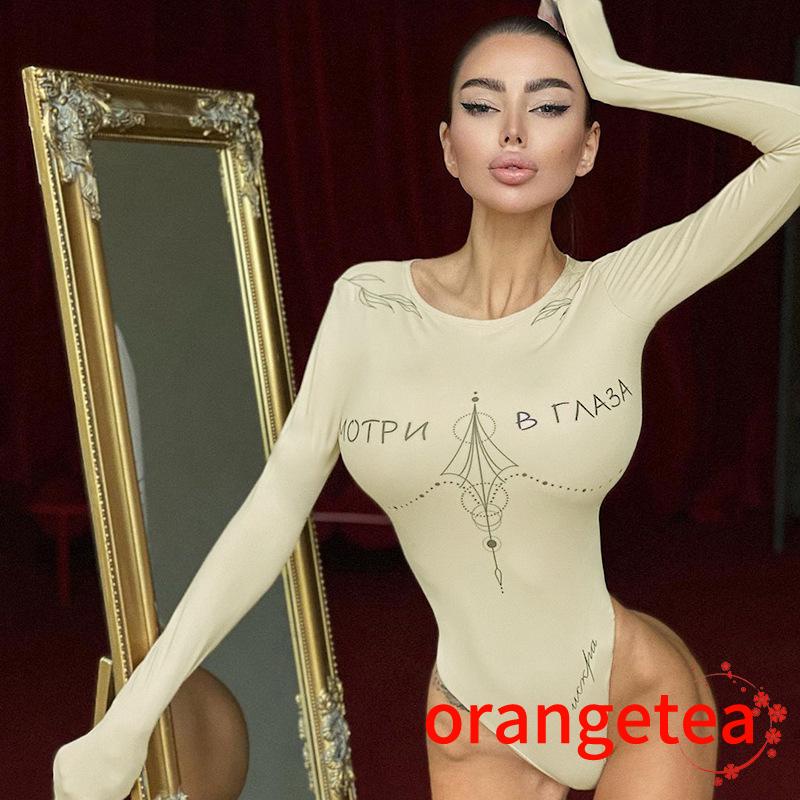 Áo liền quần tay dài cổ tròn in chữ thời trang cho nữ | BigBuy360 - bigbuy360.vn