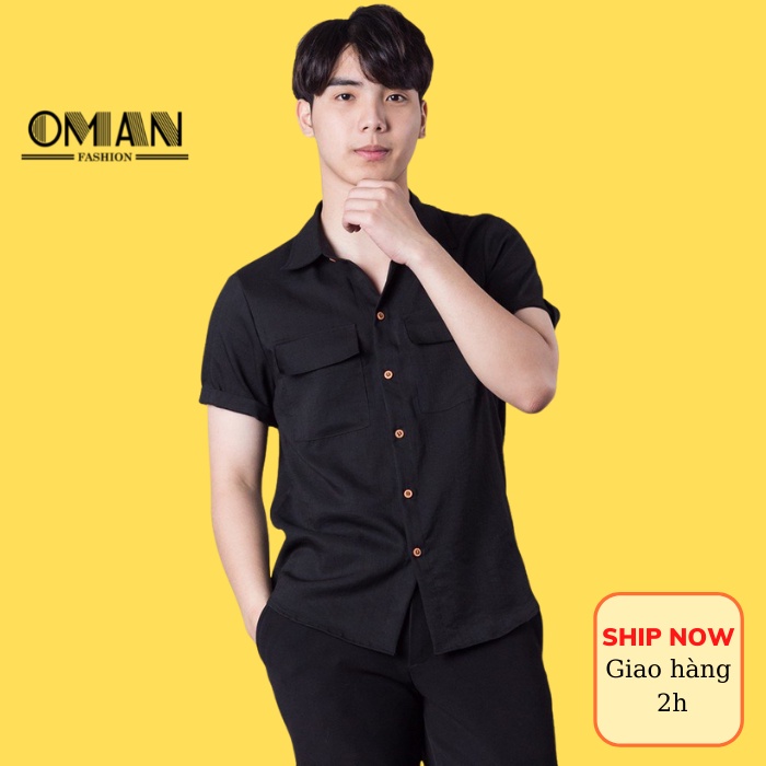 Áo sơ mi đũi cộc tay cổ bẻ l áo đũi ngắn tay có cổ dày dặn -OMAN SM33