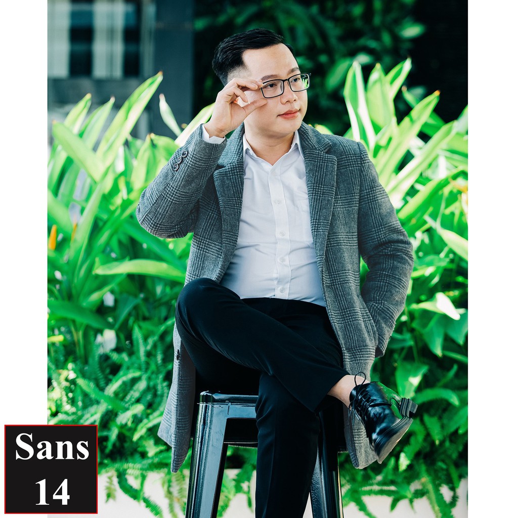 Áo blazer nam hàn quốc Sans14 khoác dạ lông cừu kẻ sọc caro măng tô dáng vừa mangto big size 80kg 90kg 100kg 3XL 4XL