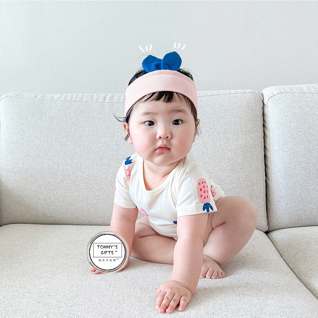 Bộ Áo Liền Quần Tay Ngắn Bằng Cotton In Họa Tiết Trái Cây Dễ Thương Kèm 1 Băng Đô Màu Hồng Phong Cách Hàn Quốc Thời Trang Mùa Hè Cho Bé 0-2 Tuổi