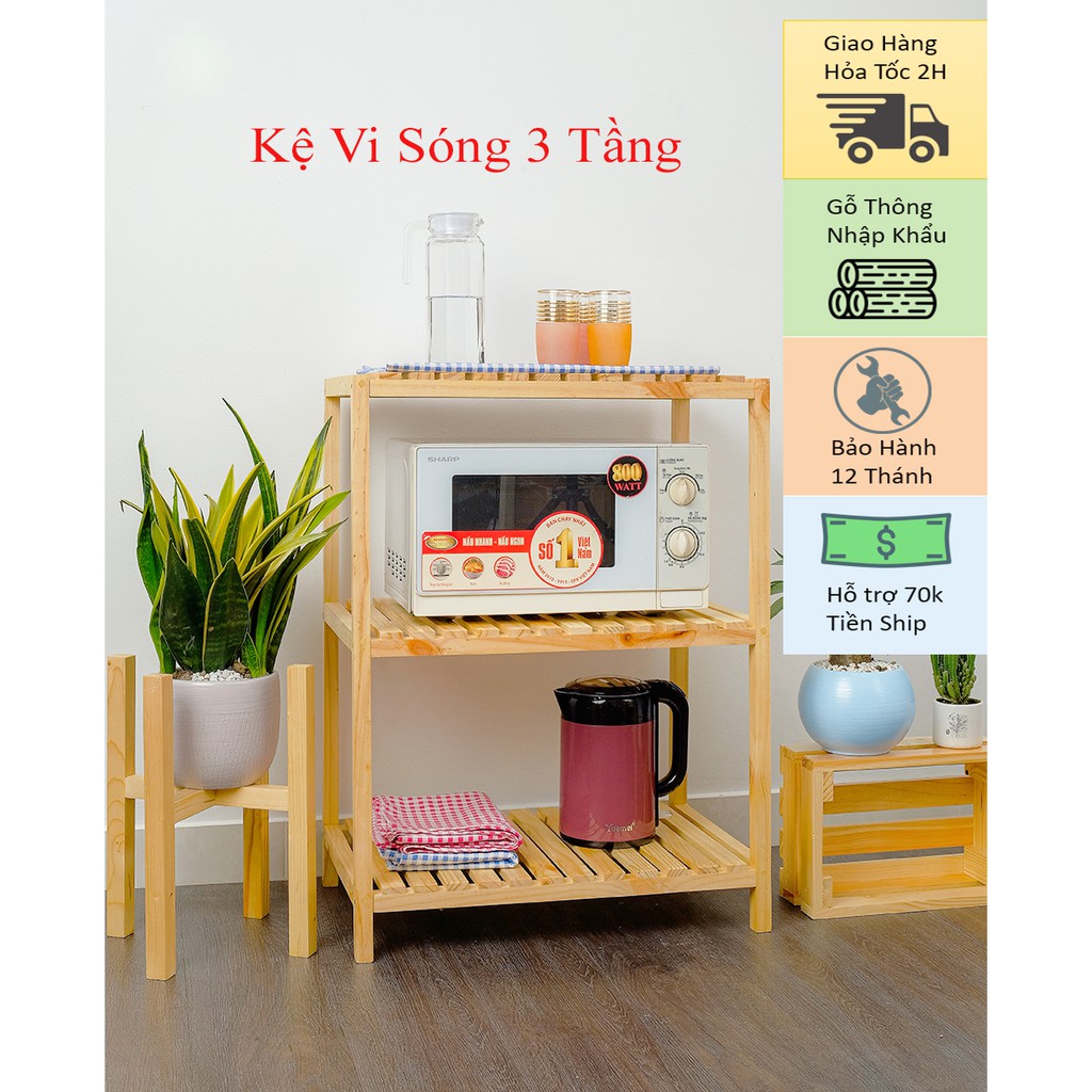 Kệ gỗ lò vi sóng 3 tầng - kệ đa năng nhà bếp