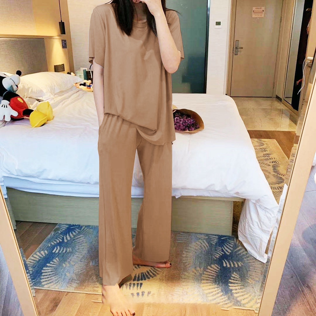 Bộ đồ nữ mặc nhà ICOTTON bộ quần ống rộng dáng xuông 100% cotton phù hợp mặc ở nhà, đi chơi