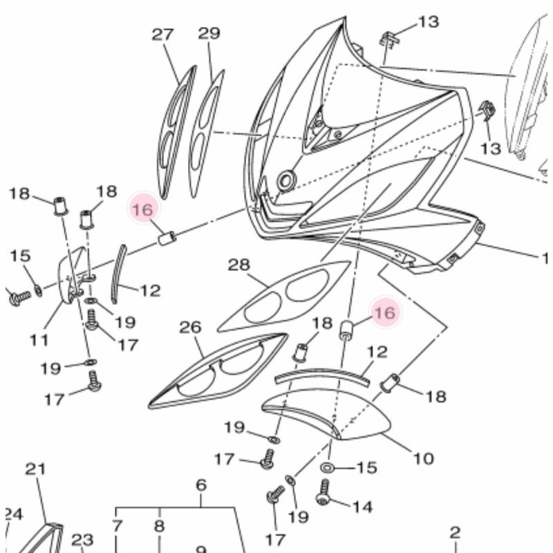 Bạc, cục canh bắt body kit, nhựa mặt nạ xe EXCITER 2005-2010 zin Yamaha