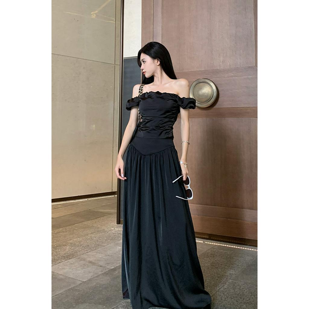 Set Áo Thun Lệch Vai + Chân Váy Dài Cao Cấp Thời Trang Dành Cho Nữ