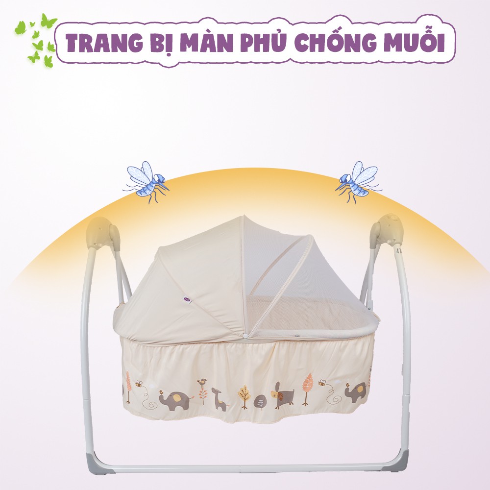 Nôi điện cho bé rung 5 chế độ Mastela MSTLSG239 thiết kế thông minh, có màn chống muỗi và hẹn giờ phát 12 bài nhạc