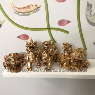 Combo tượng đá linh vật phong thủy – Cặp tỳ hưu – Cóc thiềm thừ - Long quy – Màu nhũ vàng
