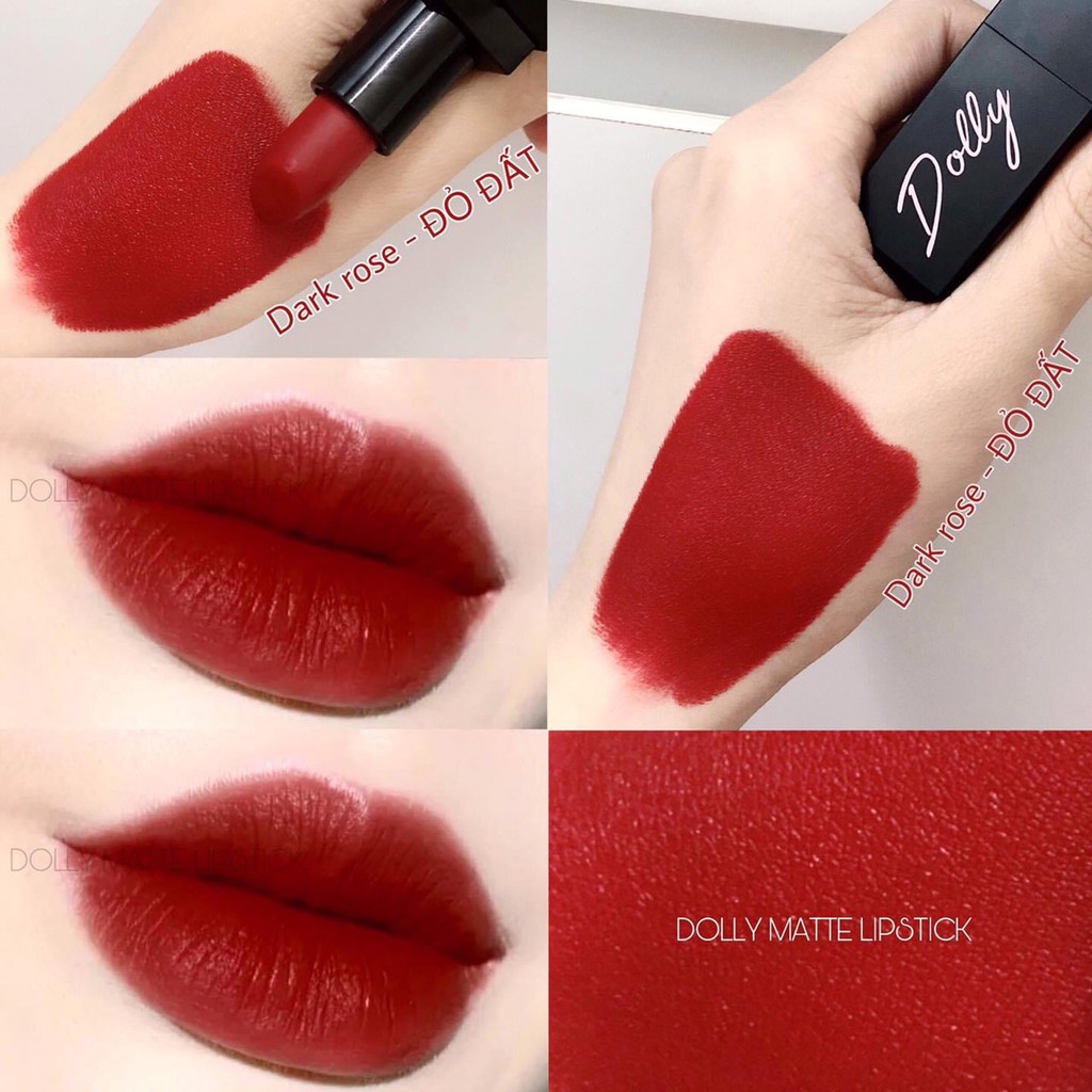 [Đỏ Đất] Dark Rose Son Sáp Phủ Phấn Dolly Không Chì Màu Đỏ Đất