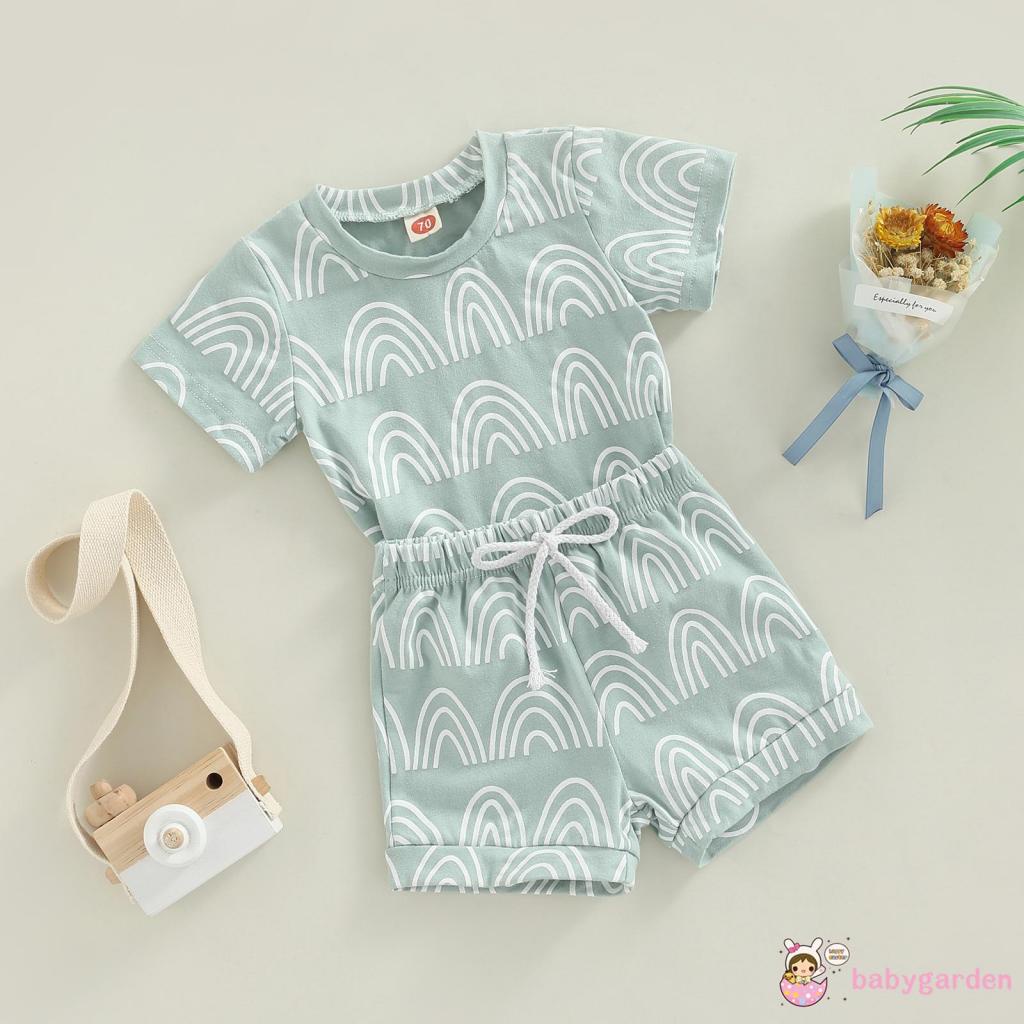 Set Áo Thun Tay Ngắn + Quần Short Màu Trắng Thời Trang Mùa Hè Cho Bé Trai Từ 0-24 Tháng Tuổi