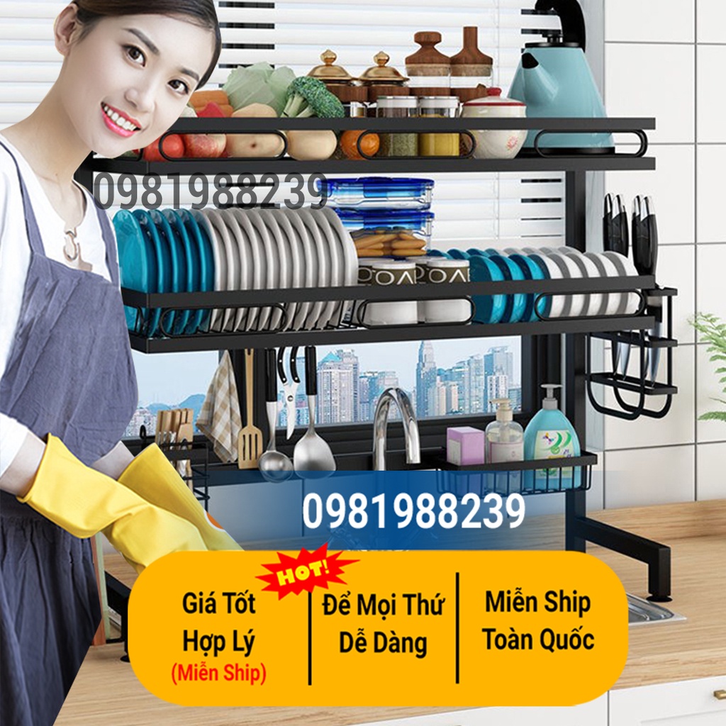 Kệ đựng chén bát thông minh kệ đựng bát đĩa đa năng PHÚ KHANG Trên Bồn Rửa Bát Sơn Đen Cao Cấp