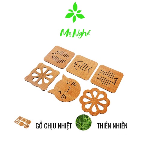 Set 2 Miếng lót cốc, chén, nồi bằng gỗ chịu nhiệt hình đáng yêu kích thước 15*15cm - Siêu Thị Mẹ Nghé
