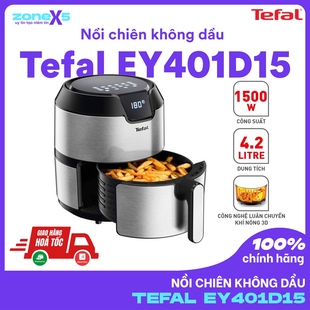 Nồi chiên không dầu điện tử Tefal EY401D15 - Công suất 1500W - Size XL 4,2L - Bảo hành 24 tháng - Hàng chính hãng