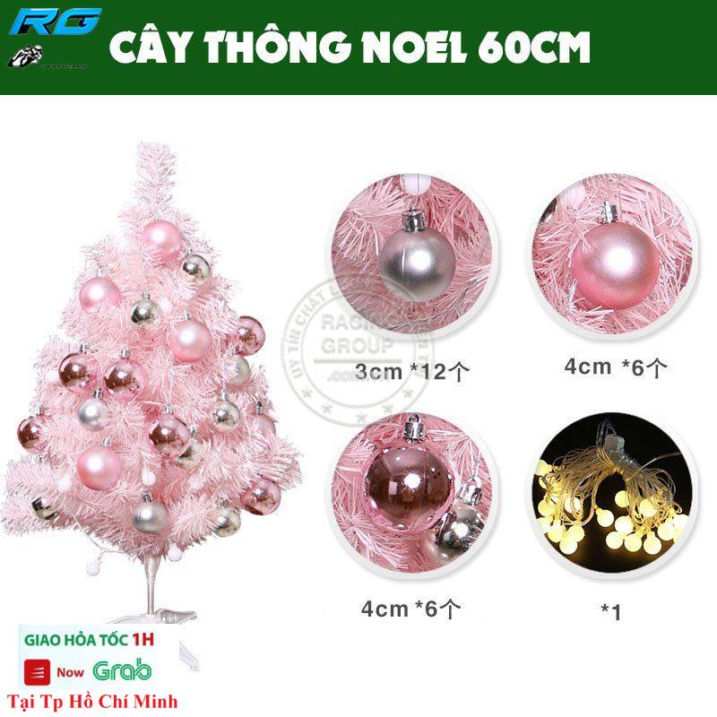 Cây Thông Noel 60CM Màu Hồng Kèm Dây Led Trang Trí Và Quả Châu Cực Đẹp Không Bao Gồm Ngôi Sao