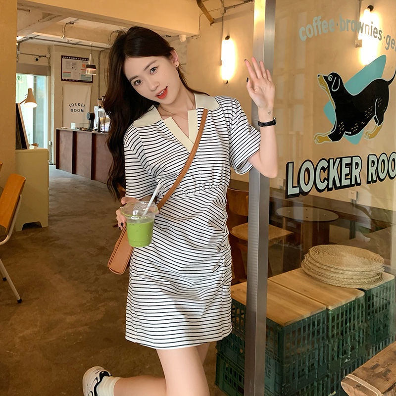 Đầm PERTY ôm eo họa tiết kẻ sọc phong cách Hàn Quốc thời trang mùa hè cho nữ