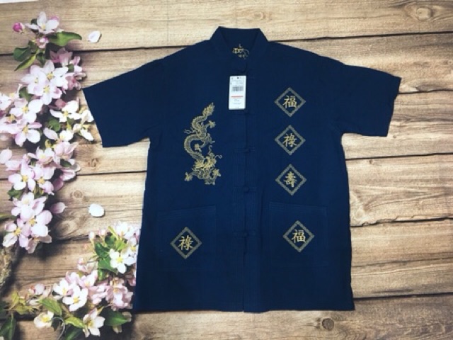 Bigsize Áo sơ mi nam trung niên thêu rồng phượng dứoi 100kg