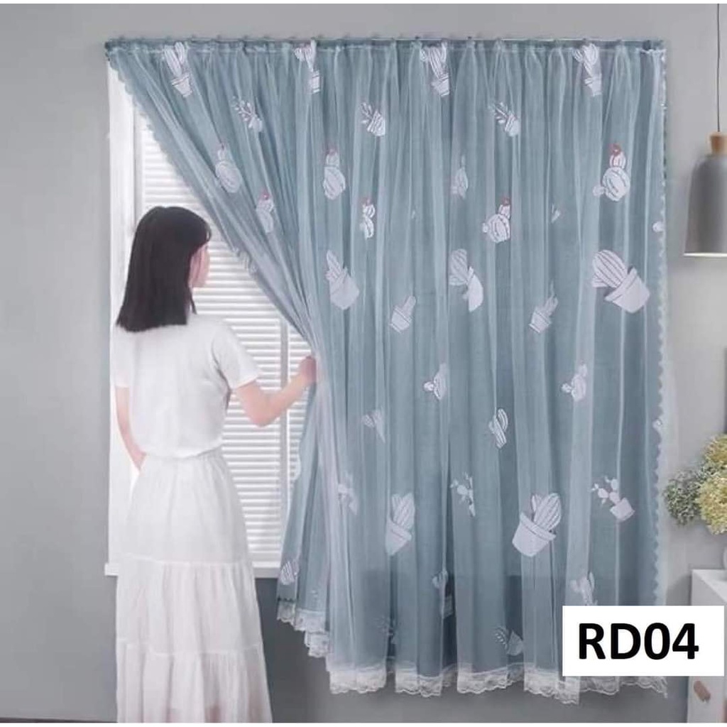 (Sale) Rèm cửa dán tường 2 lớp không cần khoan, dễ vệ sinh, họa tiết sinh động che nắng cửa sổ và decor phòng ngủ