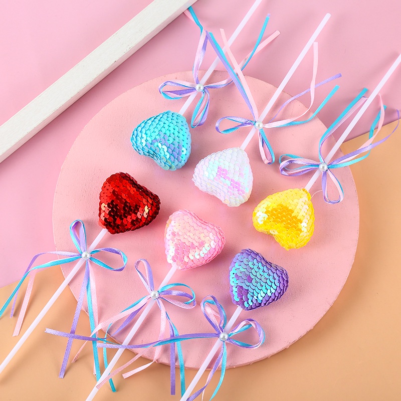 Phụ Kiện Cắm Trang Trí Bánh Kem Sinh Nhật Hình Trái Tim Đính Kim Sa Lấp Lánh Thẻ